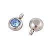 Trendy Original Color 304 Stainless Steel Grade A Rhinestone Flat Round Charm Pendants RB-M030-06Q-2