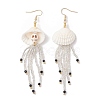 304 Stainless Steel Dyed Synthetic Turquoise & Natural Black Onyx & Glass Seed Beaded Dangle Earrings EJEW-MZ00530-02-3