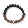 2Pcs 2 Styles Halloween Natural Wood & Lava Rock Round Beads Stretch Bracelets BJEW-JB12351-3