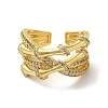 Brass Cubic Zirconia Bamboo Open Cuff Ring X-RJEW-Z019-01G-2