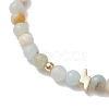 4mm Round Mixed Gemstone & Lightning Bolt Brass Beaded Stretch Bracelets BJEW-JB10856-4