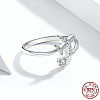 Airplane & Flower Rhodium Plated 925 Sterling Silver Micro Pave Clear Cubic Zirconia Cuff Rings for Women FS-WGB9FE4-01-1