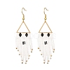 Halloween Theme Glass Seed Braided Ghost Chandelier Earrings EJEW-MZ00084-1