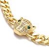 Green Cubic Zirconia Leopard Link Bracelet with Brass Curb Chains for Men Women KK-H434-11G-2