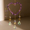 Heart Natural Amethyst Chips Hanging Ornaments HJEW-G024-01D-1