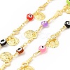 Glass Flat Round with Enamel Evil Eye Beaded Chains CHC-G017-23G-01-1