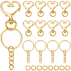 150Pcs 3 Styles Heart Shape Zinc Alloy Swivel Lobster Clasp with Iron Split Key Rings with 304 Stainless Steel Jump Rings FIND-SP0002-59G-1