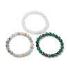 3Pcs 3 Styles Natural Mixed Gemstone Round Beaded Stretch Bracelets Set BJEW-JB10139-02-4