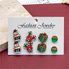 4 Pairs Candy Cane & Snowman & Christmas Gift Printed Wood Stud Earrings EJEW-OY001-01-5