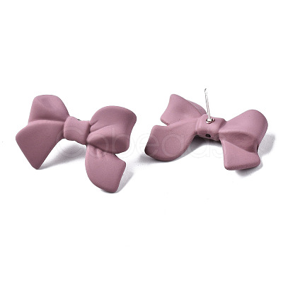 Spray Painted CCB Plastic Bowknot Stud Earring Findings CCB-Q091-07F-1