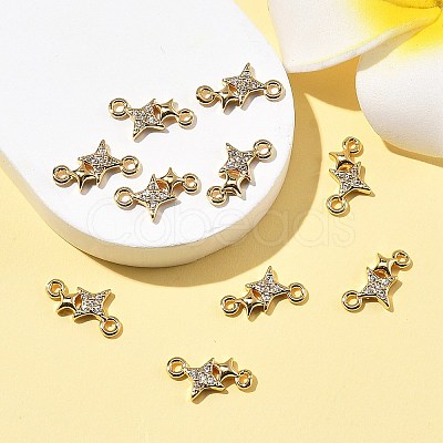 SHEGRACE Brass Micro Pave Clear Cubic Zirconia Double Star Links Connector Charms XGRQ2O832-454G-1
