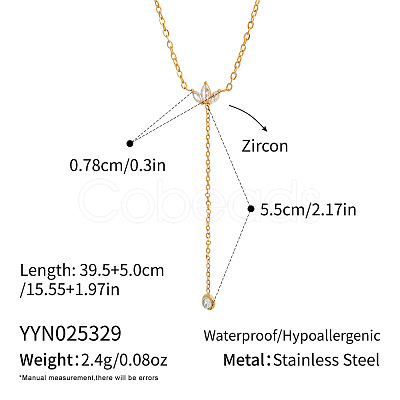 White zircon tassel Y pendant necklace stainless steel vacuum plating collar chain jewelry ZN1506-1