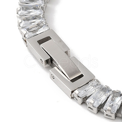 304 Stainlessa Steel Pave Clear Cubic Zirconia Rectangle Link Chain Bracelets for Women LS-BJEW-Z066-01P-03-1