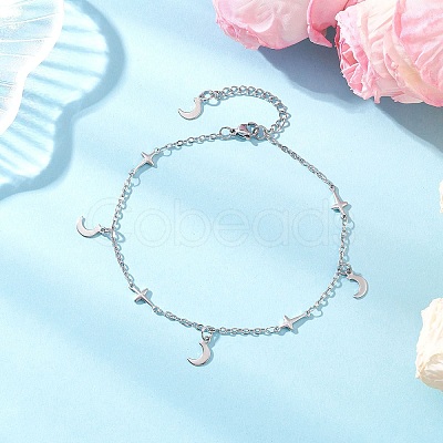 304 Stainless Steel Cross Link Chain Anklets AJEW-AN00739-02-1