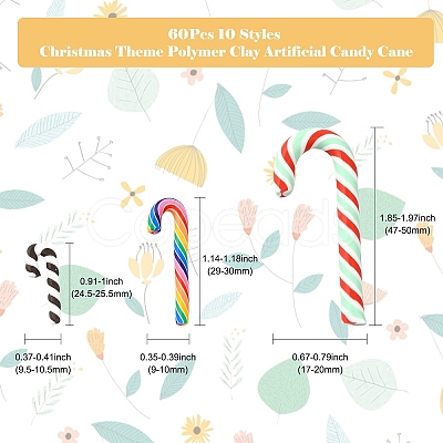 60Pcs 10 Styles Christmas Theme Polymer Clay Artificial Candy Cane FIND-CJ0002-89-1
