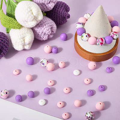 120Pcs 8 Styles Food Grade Eco-Friendly Silicone Focal Beads SIL-PA0001-02-1