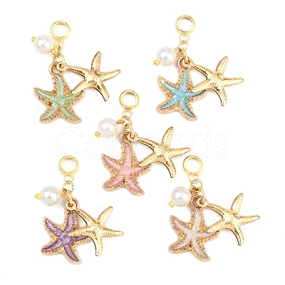 5Pcs 5 Colors Double Starfish Alloy Enamel European Dangle Charms PALLOY-JF04458-1
