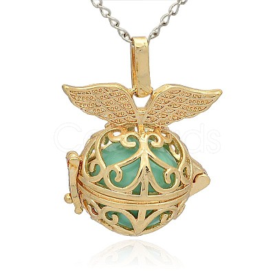 Golden Tone Brass Hollow Round Cage Pendants KK-J237-02G-1