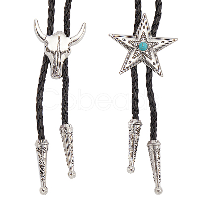 2Pcs 2 Styles Adjustable Vintage PU Leather Bolo Tie NJEW-GF0001-13AS-1