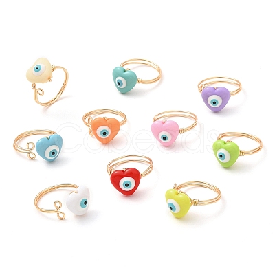 Resin Heart with Eye Open Cuff Rings RJEW-JR00578-1
