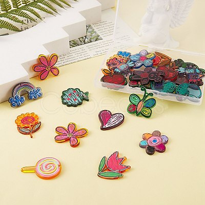 30Pcs 15 Style Transparent Acrylic Pendants KY-SZ0001-18-1