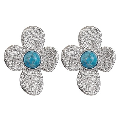 Natural Mixed Gemstone Flower Stud Earrings EJEW-JE05319-02-1