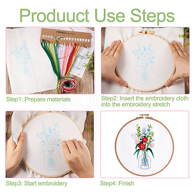 3Pcs 3 Style Vase & Flower Pattern DIY Display Decoration Embroidery Beginner Kit DIY-TA0006-16-1