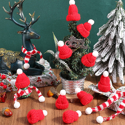 12Pcs Woolen Crochet Mini Hat with Pom Pom Ball with 12Pcs Mini Knitting Wool Yarn Scarf with 1Pc Rectangle Plastic Bags AJEW-SC0003-46A-1
