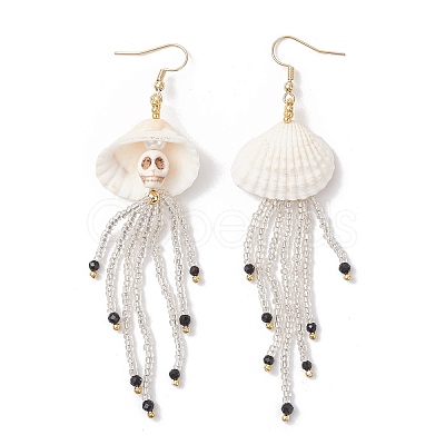 304 Stainless Steel Dyed Synthetic Turquoise & Natural Black Onyx & Glass Seed Beaded Dangle Earrings EJEW-MZ00530-02-1