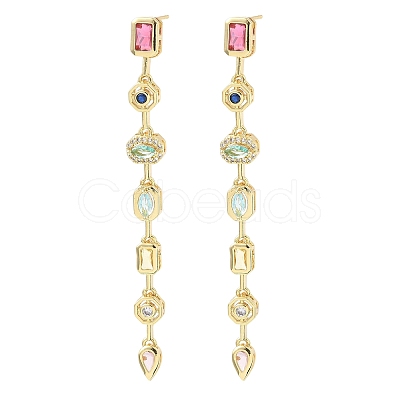 Rectangle with Teardrop Brass Micro Pave Cubic Zirconia Dangle Stud Earrings EJEW-G452-10G-1