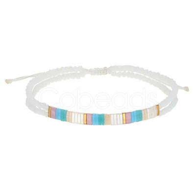 Bohemian Style Glass Seed Bead & Plastic Braided Bead Bracelets QF8968-1-1