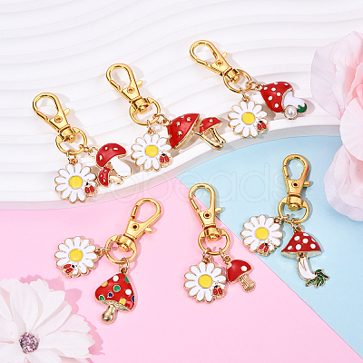 Flower & Mushroom Alloy Enamel Pendant Decorations HJEW-YW00055-01-1
