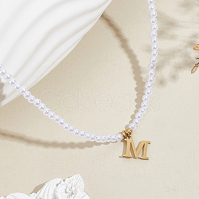 Imitation Pearl with Stainless Steel Pendants Necklaces NJEW-LP0001-51M-G-1