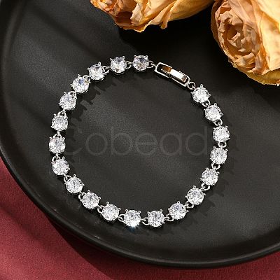 Brass Micro Pave Clear Cubic Zirconia Bracelets BJEW-D333-01P-1