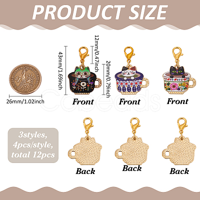 12Pcs 3 Styles Alloy Enamel Zipper Pull Pendant Decorations HJEW-FG00017-1