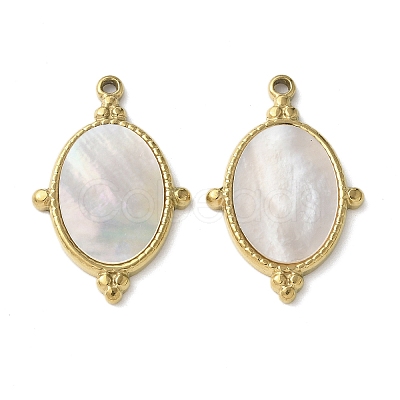 Oval 304 Stainless Steel Natural Paua Shell/White Shell Pendants Ion Plating(IP) STAS-U037-08G-01-1