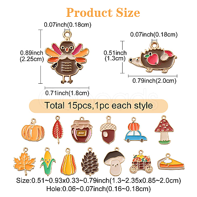 15Pcs 15 Styles Thanksgiving Day Alloy Enamel Pendants FIND-YW0005-79-1