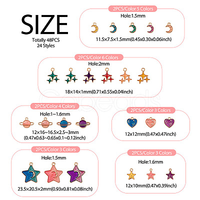 48Pcs 24 Styles Alloy Enamel Pendants ENAM-TA0003-16-1