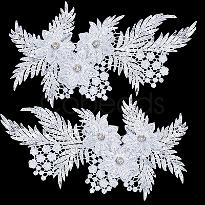 4Pcs Flower & Leaf Polyester and Plastic Applqiues PATC-CY0001-49A-1