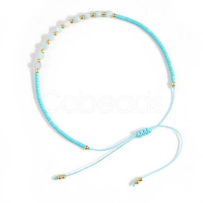 Elegant Natural Gemstone & Glass Seed Round Beads Braided Beaded Bracelets for Women HW1161-1-1