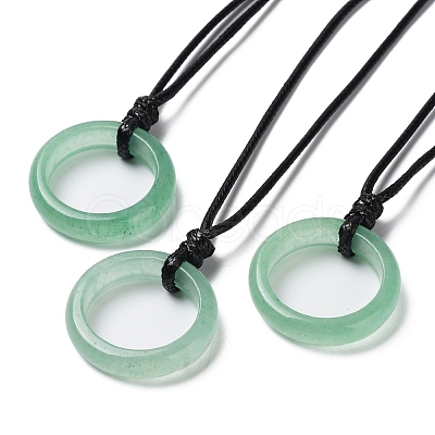 Natural Green Aventurine Ring Pendant Necklace with Waxed Cords NJEW-R262-01A-09-1