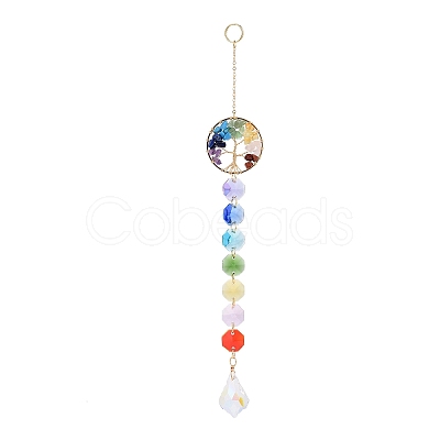 Natural & Synthetic Mixed Gemstone Tree with Glass Window Hanging Suncatchers HJEW-JM00853-02-1