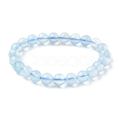 Natural Aquamarine Round Bead Stretch Bracelets for Men Women BJEW-U034-01D-02-1