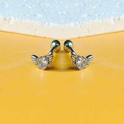 Angel Wing Heart 316L Surgical Stainless Steel Pave Cubic Zirconia Tongue Rings FS-WG901EE-01-1