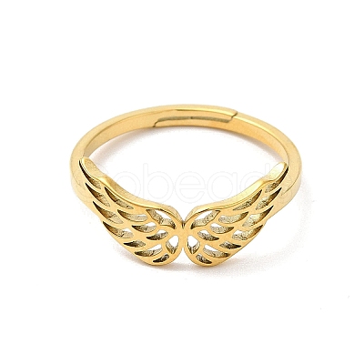Ion Plating(IP) 304 Stainless Steel Hollow Wings Adjustable Ring for Women RJEW-L107-033G-1