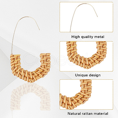 4 Pairs 4 Styles Rattan Dangle Stud Earrings EJEW-SP0001-16B-1