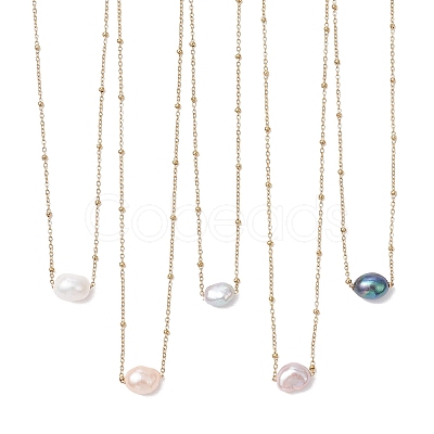 Natural Cultured Freshwater Pearl Potato Pendant 304 Stainless Steel Satellite Chain Necklaces for Women NJEW-JN05770-1
