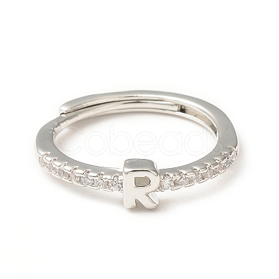 Clear Cubic Zirconia Initial Letter Adjustable Ring RJEW-C052-01P-R-1