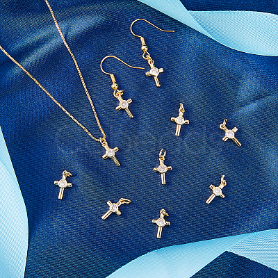 20Pcs Brass Micro Pave Cubic Zirconia Tiny Cross Charms KK-DC0001-85-1