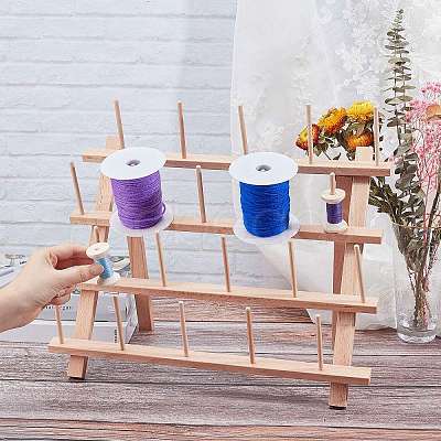 PANDAHALL ELITE 20 Spools Solid Wood Sewing Embroidery Thread Stand TOOL-PH0001-33-1